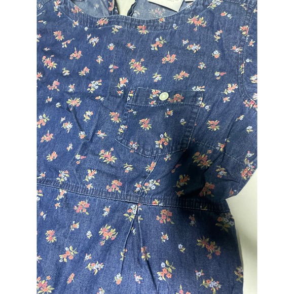 Liz Claiborne Denim Floral Midi Dress Button Front Waist Tie Short Sleeve - Picture 6 of 13